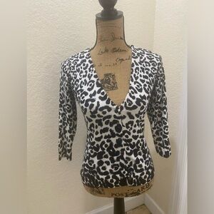 WHBM animal black/ white animal print v neck button down sweater XS